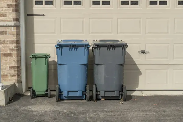 Garbage Plastic Bins Different Colors Which Means Which Bins Which Stock Picture
