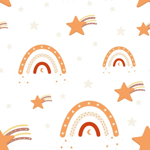 Бесшовный Рисунок Радугами Бохо Звездами Светлом Фоне Плоском Стиле Оранжевые — стоковый вектор