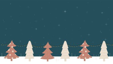 Geceleyin boho tarzı Noel ağacı - bej renkli çelenklerle süslenmiş düz yeni yıl ağaçları