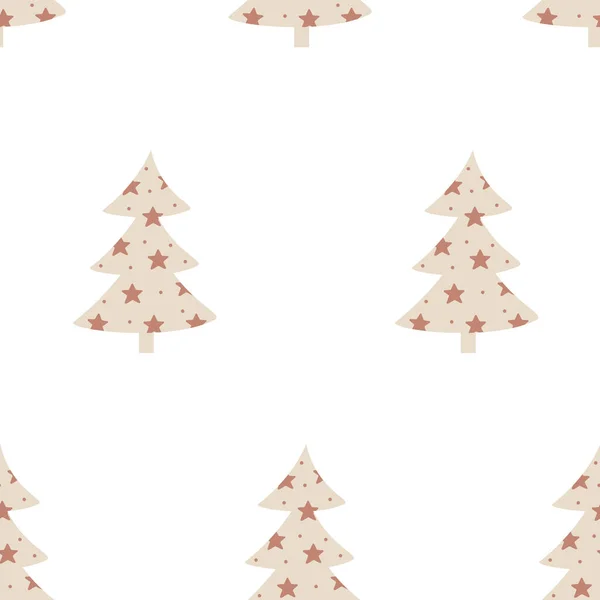 Бесшовный Узор Рождественскими Деревьями Стиле Бохо Плоские Новогодние Деревья Звездами — стоковый вектор