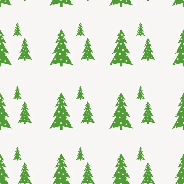 Бесшовный Узор Рождественскими Деревьями Плоские Новогодние Деревья Звездами Зеленого Цвета — стоковый вектор