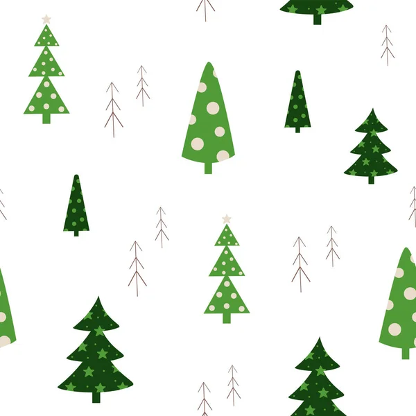 Бесшовный Узор Рождественскими Елками Плоские Новогодние Елки Зеленого Цвета — стоковый вектор