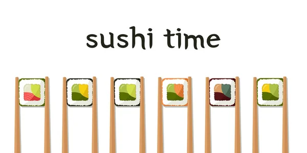 Hora Del Sushi Banner Vectorial Con Sushi Palos Sushi Vegano — Vector de stock