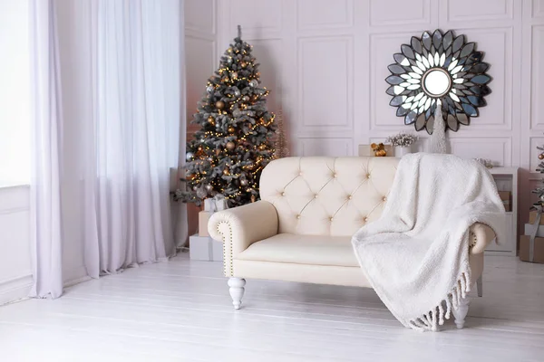Natale Casa Decorazione Casa Invernale Anno Nuovo Elegante Interno Bianco — Foto Stock