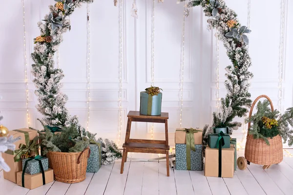 Christmas Wreath Wall Room Festive New Year Decor Home Scandinavian — Stock Photo, Image
