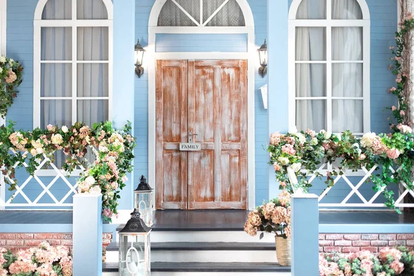 House Entrance Staircase Home Decorated Easter Wooden Porch House Different ストック画像
