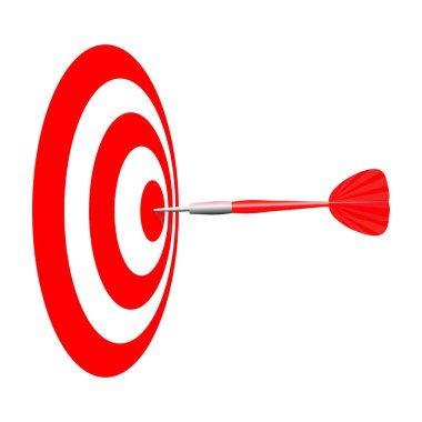 Kırmızı ok dart tahtasının ortasına isabet etti. Dart Hedefi Bullseye. Vektör illüstrasyonu