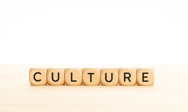 Culture word on wooden blocks. Copy space clipart