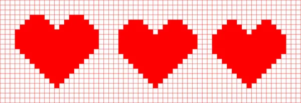 Groep Van Drie Heart Shape Icoon Pixelstijl Vectorillustratie — Stockvector