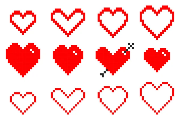 Heart Shape Icon Set Pixel Style Vector Illustration — Stock Vector