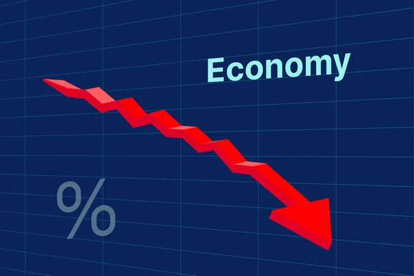 Crollo Economico Con Freccia Rossa Verso Basso Crisi Finanziaria Illustrazione — Vettoriale Stock