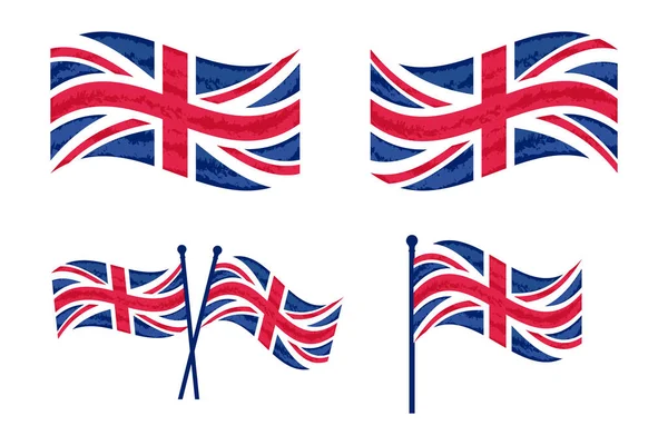 Ikoon Set Van Het Verenigd Koninkrijk Vlag Vlag Grunge Stijl — Stockvector