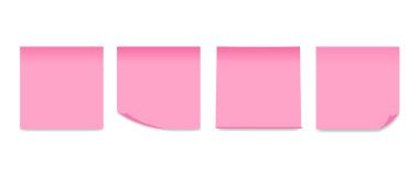 Beyaz arka planda izole edilmiş boş pembe yapışkan notlar. Vektör illüstrasyonu