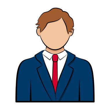 Kullanıcı avatar profili. Ofis takım elbiseli ve kırmızı kravatlı bir iş adamı. Vektör illüstrasyonu