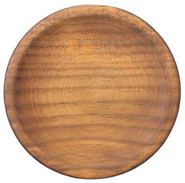 Empty round wooden plate isolated. Typical dish for octopus in galician gastronomy