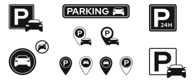 Parking icon set. Collection of Garage parking symbol. Vector illustration