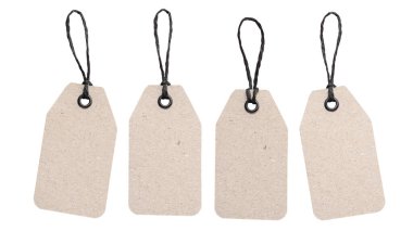 Set of Blank cardboard price tag with string isolated on white background. Template mock up