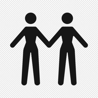 Icon of two women holding hands. Lesbian couple concept. Vector illustration