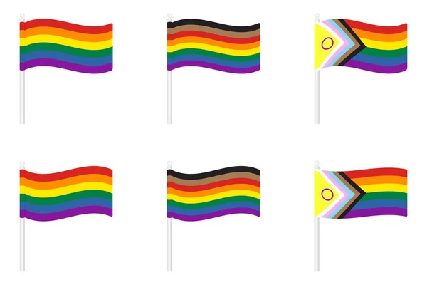 Koleksi Melambaikan Bendera Kebanggaan Kumpulan Ikon Simbol Lgbt New Rainbow - Stok Vektor