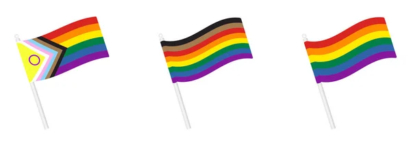 Set Bandiere Dell Orgoglio Sventolante Collezione Nuova Icona Simbolo Lgbt — Vettoriale Stock