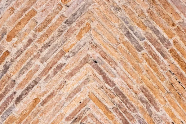 Hintergrund Alter Ziegel Fischgrätenmuster Auf Einem Gewölbe Eines Gebäudes Aus — Stockfoto