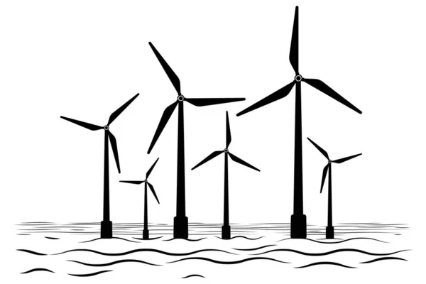 Ícone Energia Gerador Vento Marinho Símbolo Turbinas Eólicas Offshore Ilustração —  Vetores de Stock