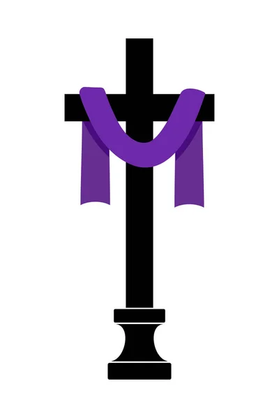 Christliches Kreuz Mit Lila Stoffsymbol Symbol Der Karwoche Flache Vektorabbildung — Stockvektor