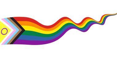 Waving ribbon of new progress Pride flag. Rainbow LGBT symbol clipart