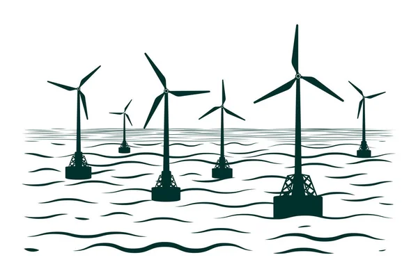 stock vector Marine wind turbines generator energy. Flat vector illustration