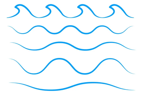 Meereswellen Symbol Gesetzt Sammlung Von Dünnen Wellen Flache Vektorabbildung — Stockvektor