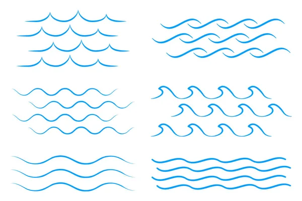 Deniz dalgası simgesi ayarlandı. İnce çizgi dalgaları koleksiyonu. Düz vektör illüstrasyonu