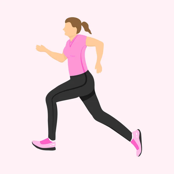 跑步的女人侧视 积极健康的生活方式 平面矢量图解 — 图库矢量图片