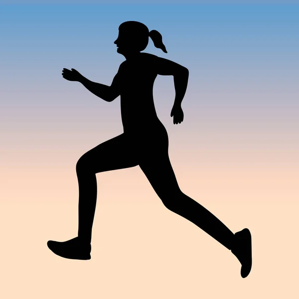 跑步女性侧视图的轮廓 积极健康的生活方式 平面矢量图解 — 图库矢量图片