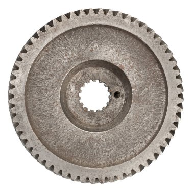 Beyaz arkaplanda izole edilmiş metal bir teçhizatın ön görüntüsü