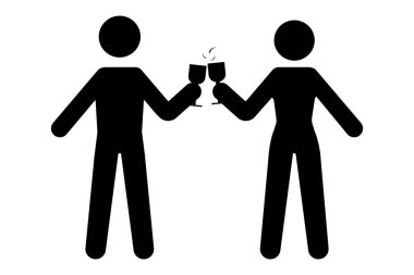 İki içki ikonu sembollü çift tostu. Düz vektör illüstrasyonu