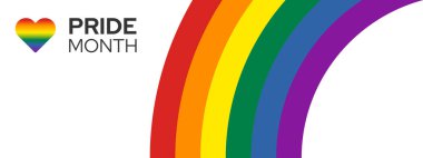 Gurur ayı afişi. Gökkuşağı, kalp şekli ve metin. Vektör illüstrasyonu