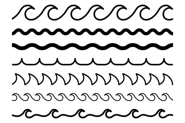 Набор Значков Волны Коллекция Символов Водной Линии Плоская Векторная Иллюстрация — стоковый вектор