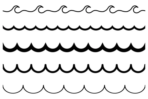 Wellensymbol Gesetzt Sammlung Des Symbols Der Wasserlinie Flache Vektorabbildung — Stockvektor