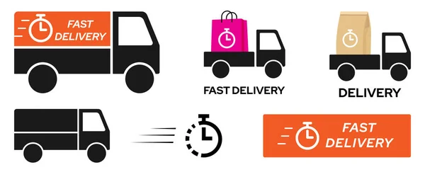 Fast Delivery Icon Set Web App Delivery Truck Symbol Flat — Stock Vector