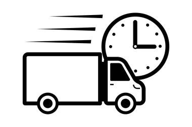 Ekspres teslimat kamyonu ve saat simgesi. Vektör illüstrasyonu