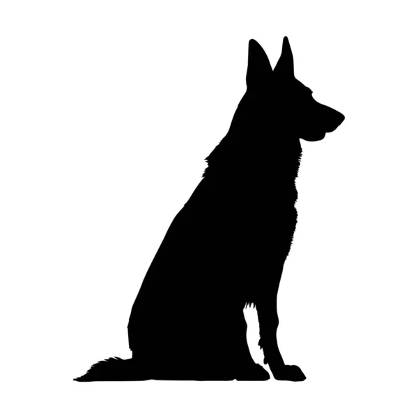 Sitting German Shepherd Dog Silhouette Isolated White Background Vector Illustration — Stock Vector