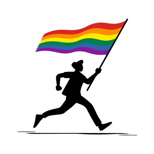 Running Man Σιλουέτα Κατέχει Μια Σημαία Υπερηφάνεια Απομονώνονται Λευκό Φόντο — Διανυσματικό Αρχείο