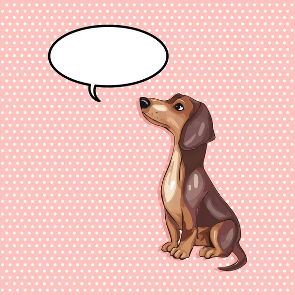 Cute Sitting Dachshund Dog Looking Speech Balloon Pop Art Style — Stock Vector