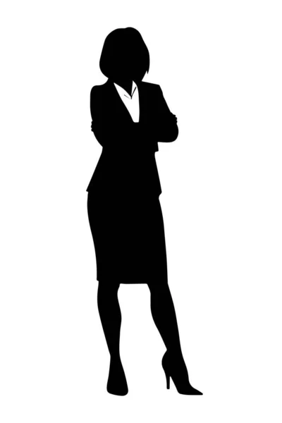 Femme Affaires Avec Bras Pliés Silhouette Isolée Sur Fond Blanc — Image vectorielle