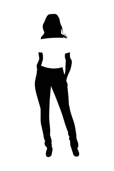 Silhouette Femme Portant Shirt Blanc Isolé Sur Fond Blanc — Image vectorielle