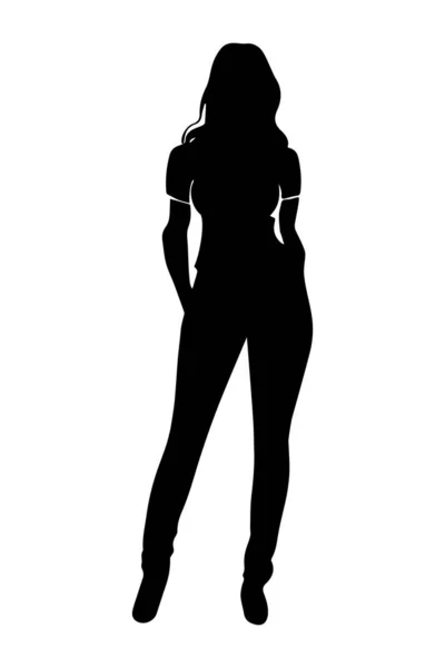 Silhouette Femme Portant Des Vêtements Décontractés Isolés Sur Fond Blanc — Image vectorielle