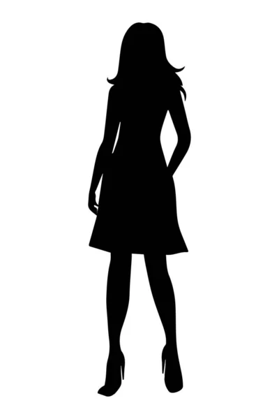 Jeune Femme Avec Une Silhouette Robe Isolée Sur Fond Blanc — Image vectorielle