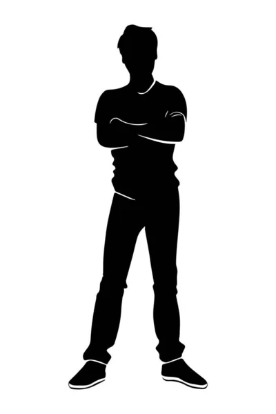 Silhouette Jeune Homme Avec Les Bras Croisés Portant Des Vêtements — Image vectorielle