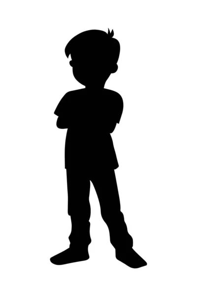 Pojke Med Vikta Armar Siluett Isolerad Vit Bakgrund Vektor Illustration — Stock vektor
