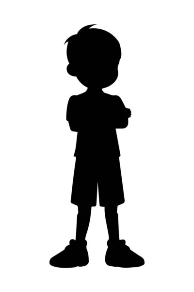 Junge Mit Verschränkten Armen Silhouette Isoliert Auf Weißem Hintergrund Cartoon — Stockvektor
